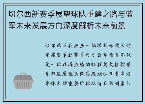 切尔西新赛季展望球队重建之路与蓝军未来发展方向深度解析未来前景